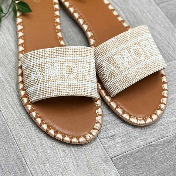 ‘AMORE’ beaded slip-in sandal slides - Picture 7 of 8